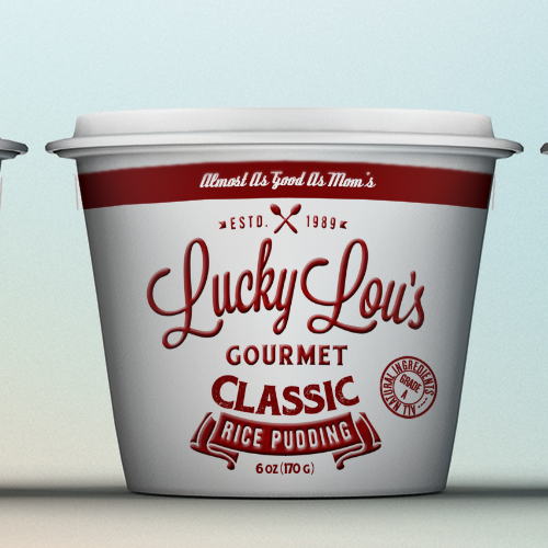 Gourmet packaging with the title ' Gourmet Rice Pudding - Package Design'