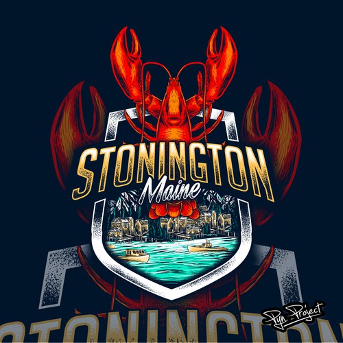 Lobster design with the title 'Stonington Maine Lobster'