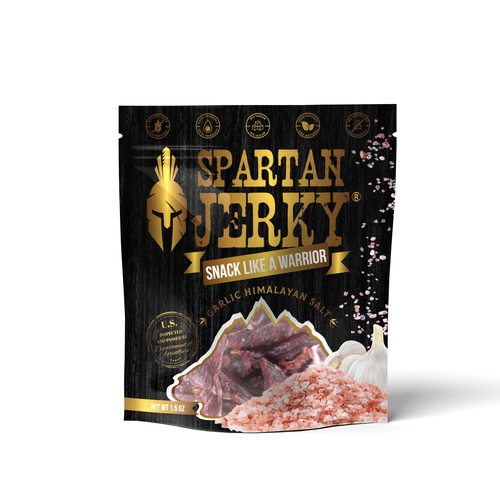 Gold packaging with the title 'Spartan Jerky'