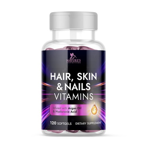 Nutrition label with the title 'Label for hair, skin & nails vitamins'