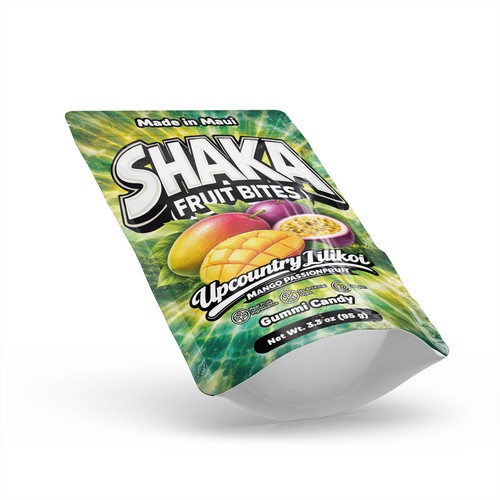Packaging with the title 'SHAKA FRUIT BITES'