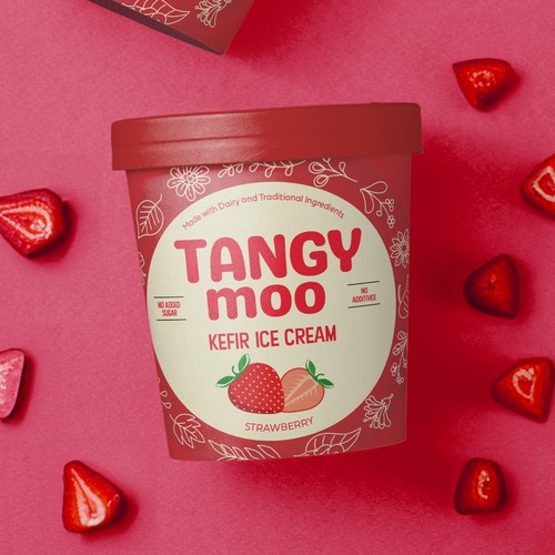 Ice cream packaging with the title 'Kefir Ice Cream tub design'