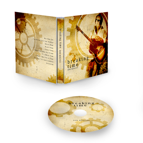 Disk logo with the title 'Roots Musician seeks CD Design. Album Title: Breaking Time'