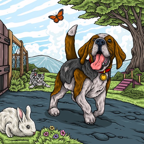 Digital art illustration with the title 'Transition of the Overweight Dog to Healthy'