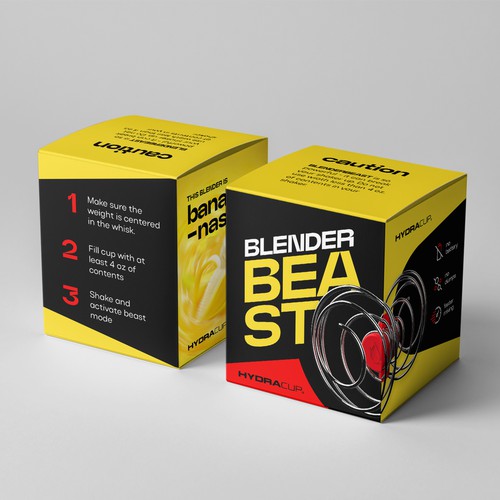 Mode design with the title 'Create a Beast Mode Box Design for a game changing protein blender'