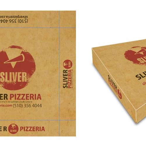 Pizza packaging with the title 'Create a winning pizza box design for Sliver Pizzeria!'