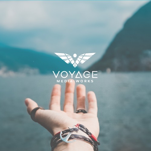 Media design with the title 'Discover the Voyage Media Works logo !'