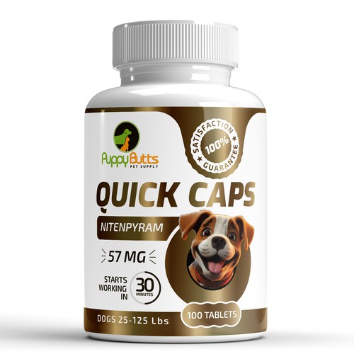 Pet shop design with the title 'Quick caps pet supplement'