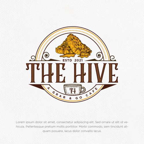 Beehive logo with the title 'The Hive (A hip-modern Grab & Go Cafe)'