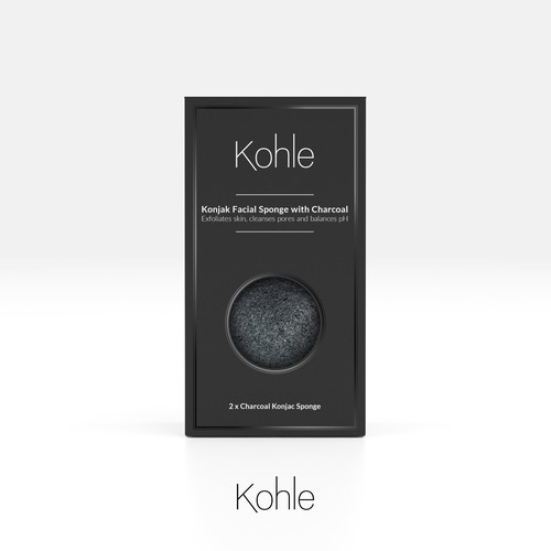 Minimal packaging with the title 'Design a box for a charcoal beauty Konjac Sponge'