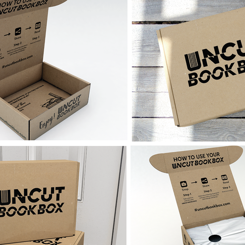 Kraft packaging with the title 'Packaging for a subscription book box'