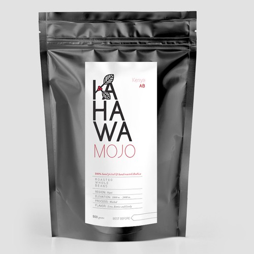 Coffee label with the title 'Kahawa Mojo'