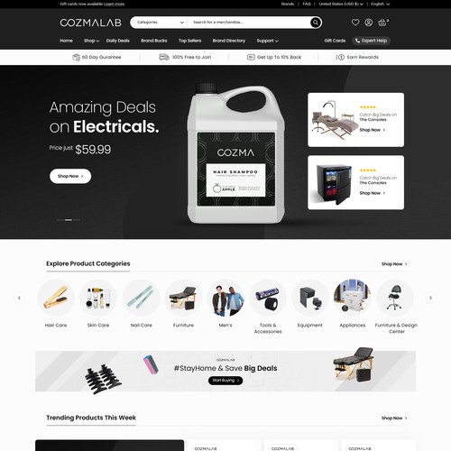 Cosmetics website with the title 'design eye catching home page for cozmalab'