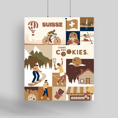 Swiss design with the title 'Illustration pour une marque de cookies hyper gourmand'