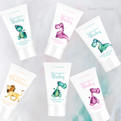 Simple packaging with the title 'Baby - and Childrens skincare product - playfull and minimalistic'
