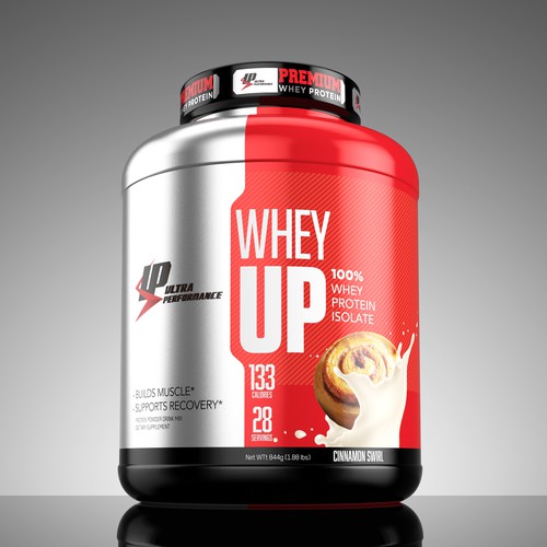 Fitness packaging with the title 'Ultra Performance whey protein'