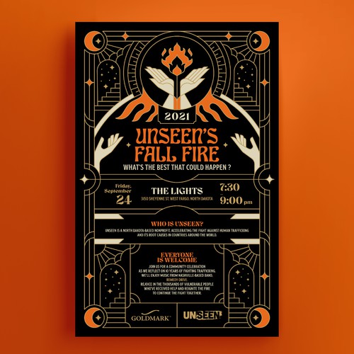 Hand design with the title 'Unseen's Fall Fire Poster'