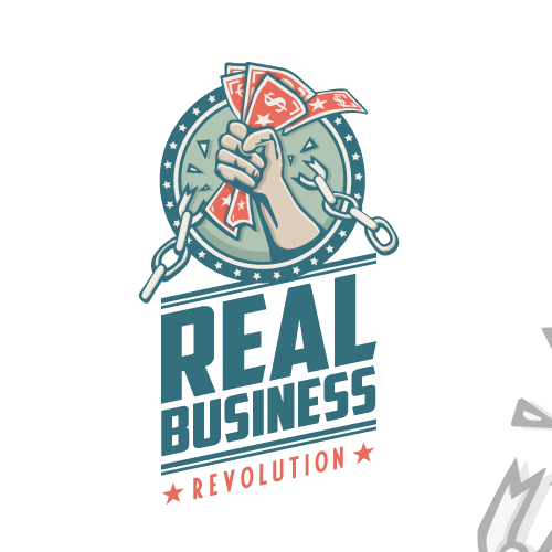 Revolution logo with the title 'Real business revolution logo design'