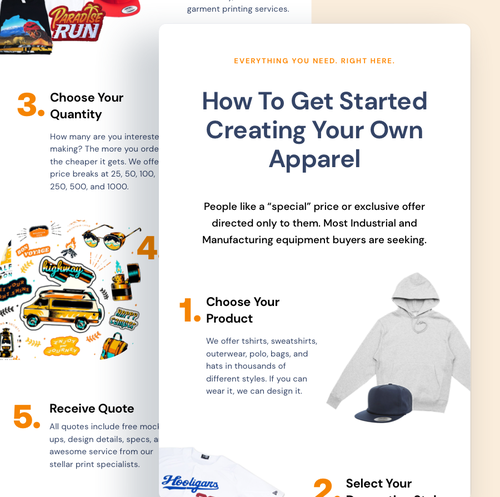 Funnel design with the title 'Email Template for a Merchandise printing company'