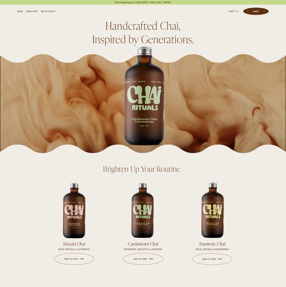 Wellness website with the title 'Bold website design for a Concentrate Chai company'