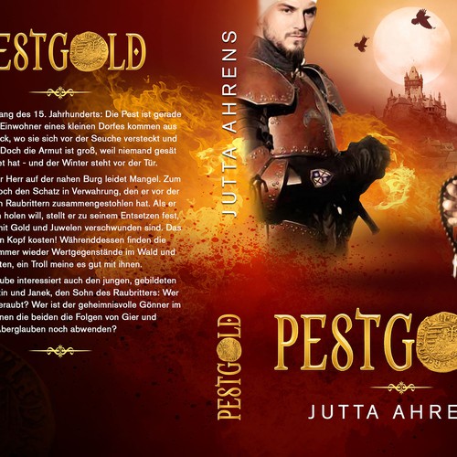 Book cover for a historical novel playing in the Middle Ages with the title "Pestgold" Design by : Elementi.studio