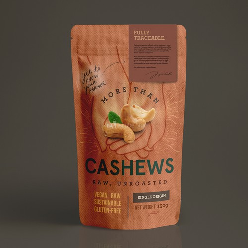 Create a beautiful stand up pouch for Sustainable, Single Origin Cashew Nuts Design by nadezdazda