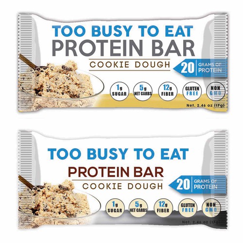 Design a unique protein bar wrapper for Too Busy To Eat Product