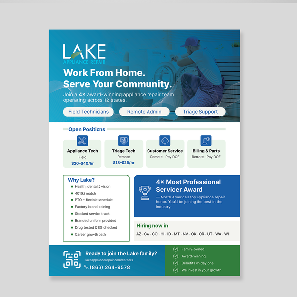 Recruiting Flyer for Award-Winning Appliance Repair Company