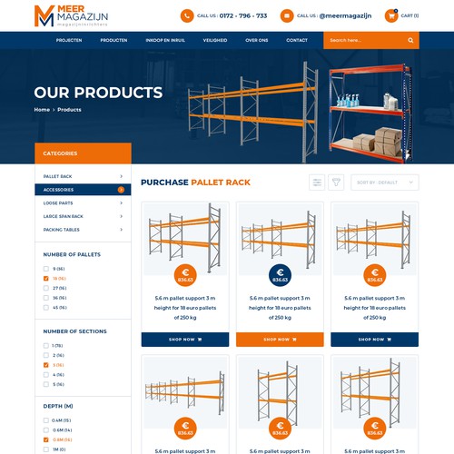 Creative website templates for a leading pallet racks company_ Meermagazijn Design by Adventix