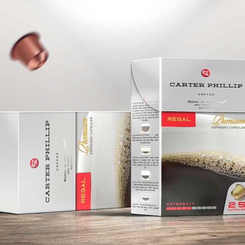 Design an espresso coffee box package. Modern, international, exclusive. Design by bcra