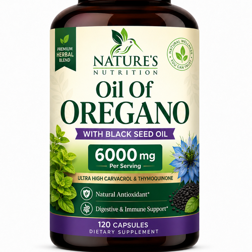 "Oil of Oregano with Black Seed Design Needed for Nature's Nutrition" winning Product label