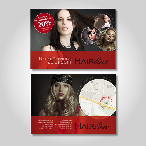 Auffallendes Flyerdesign Fur Neueroffnung Eines Friseur Wettbewerb In Der Kategorie Postkarte Flyer Print 99designs