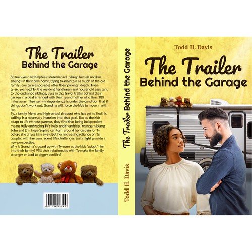 Young White man and Black female teenager in front of a travel trailer on book cover Design by Melissa Giron