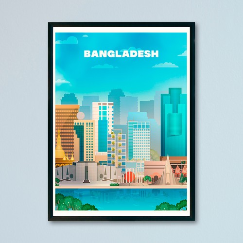 Skyline Wall Art Drawing of Bangladesh Design by MGMR1305