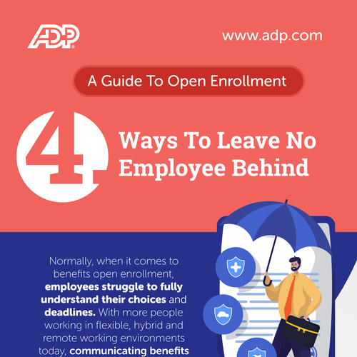 Design an infographic for ADP providing advice on communicating benefits open enrollment Design by GIANT-SQUID