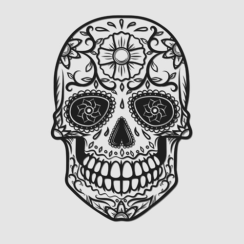 Design a rad Day of the Dead skull to be engraved on metal wallets Réalisé par Judgestorm