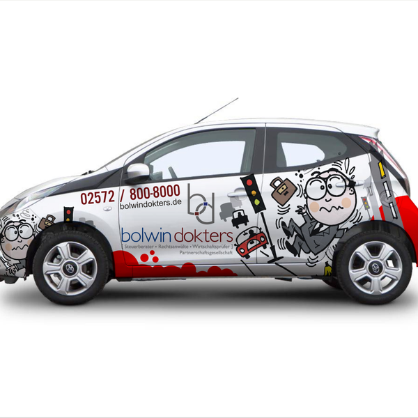 Witziges aber auch seriöses Autodesign für eine junge Kanzlei