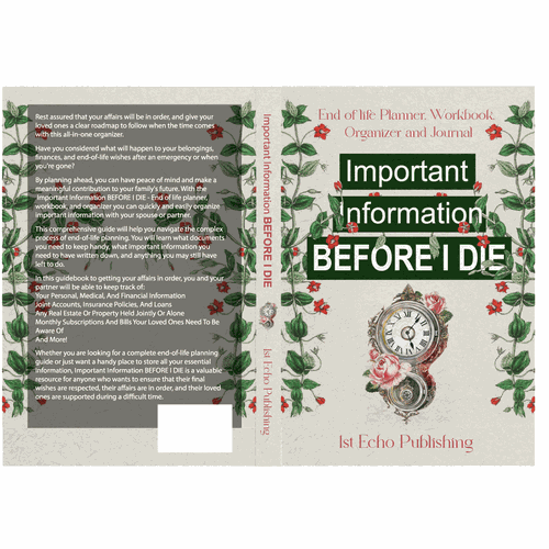 Engaging cover for end of life information journal directed towards 40+ year olds Design by DunyaDesign