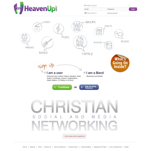 HeavenUp.com - Main Home Page ONLY! - Christian social and media networking site.  Clean and simple!    デザイン by tockica