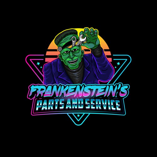 99d: retro inspired neon logo for Frankenstein mechanic! Design by deb•o•nair