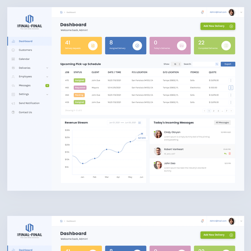 An eye-catching design for SaaS logistics companies CRM dashboard.A springboard to final site design Design by WIP Dsgn