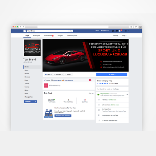 "Facebooktitelbild,,Profilbild für Autovermietung im Luxussegment" winning Facebook cover by Sarah Design