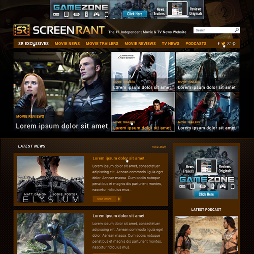 Redesign ScreenRant.com's Home Page. Design by botak