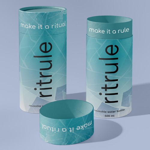 Cyclinder box shape for water bottle packaging. Design by Hoopoe_Designs