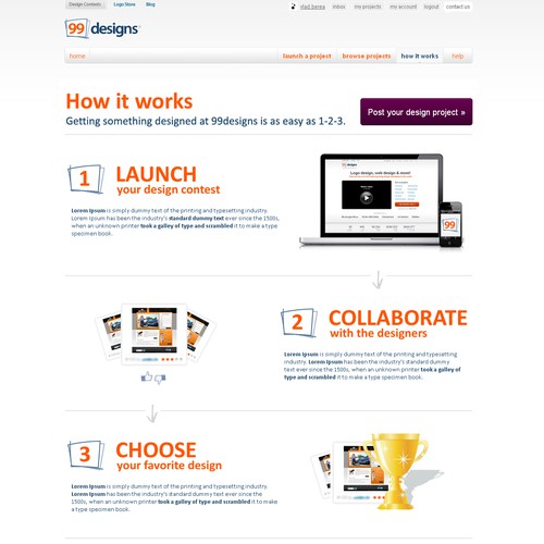 Redesign the “How it works” page for 99designs Diseño de vlad berea