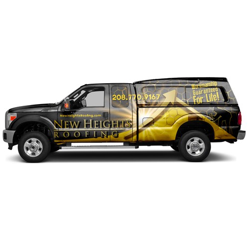 Create Bold And Professional Truck Wrap For High-End Roofing Company Design by ssrihayak