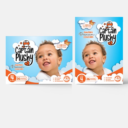 Packaging for playful baby diapers brand Design by Sandra Milan