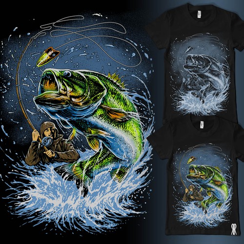 shirtdesign: stunning fishing scene with trout or pike +++, T-shirt  contest