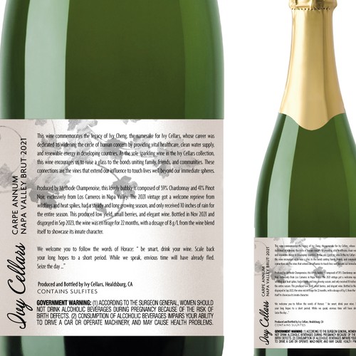 Ivy Cellars sparkling wine label Design by michelange