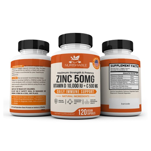 We need a "beautiful bottle label" for Zinc and Vitamin D3 supplement - Redesign Design by Fredrick Balois